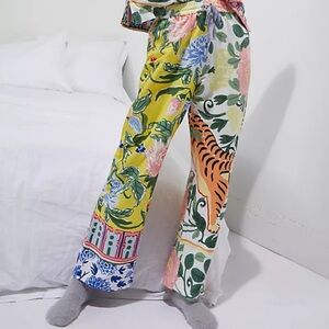 Anthropologie Multicolor Floral and Tiger Pajama Pants
